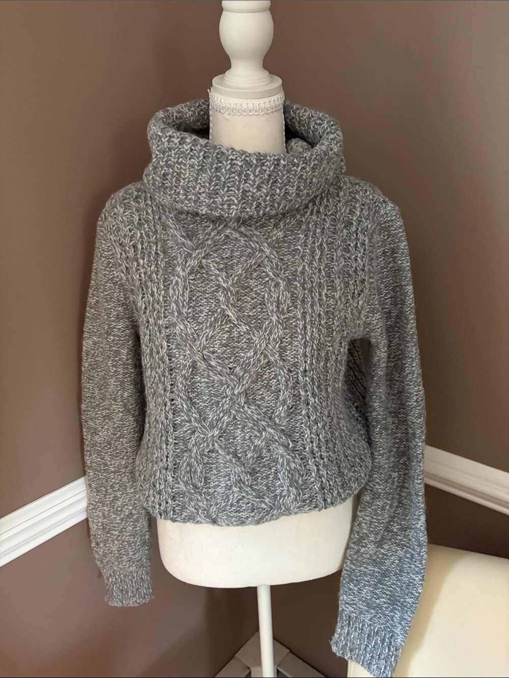 Express Gray Cable Knit Turtleneck Sweater